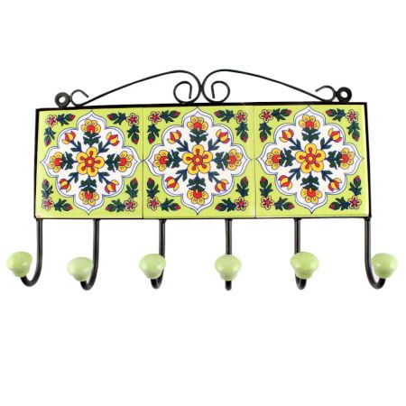 White Ceramic Floral Tile Hook